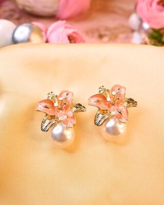 Florette Pearl Earings- Pink (Dual Tone)