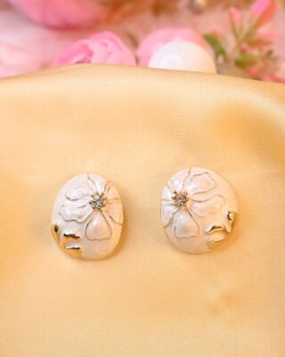 Petal Pop Enamel Plated Earings-White