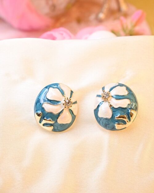 Petal Pop Enamel Plated Earings- Bean Blue