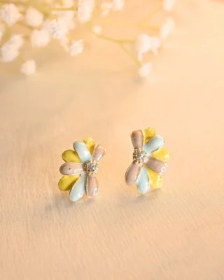 Blossom Arc Earings- Yellow Blue