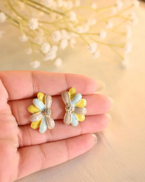 Blossom Arc Earings- Yellow Blue - Image 2