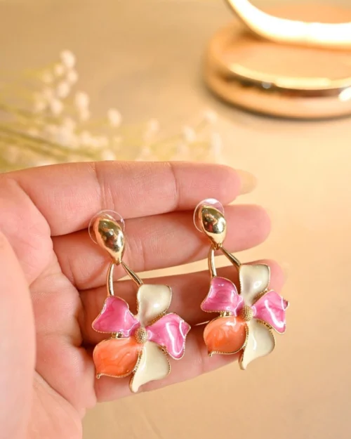 Blossom Bloom Hanging Earings- Orange - Image 2