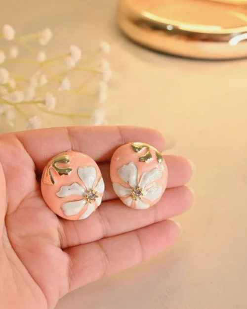 Petal Pop Enamel plated Earings-Peach - Image 2